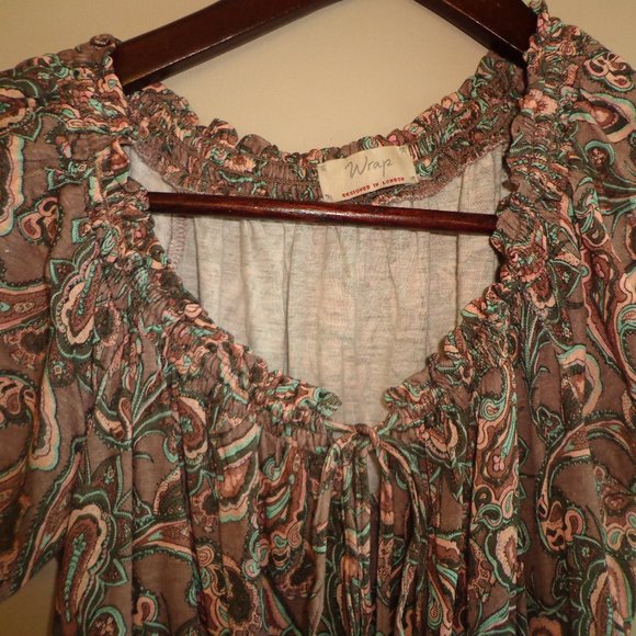 BRAND NEW Wrap Paisley Dress 2 Dusty Rose Short Raglan Sleeves Scoop Tie Neck - Picture 7 of 16